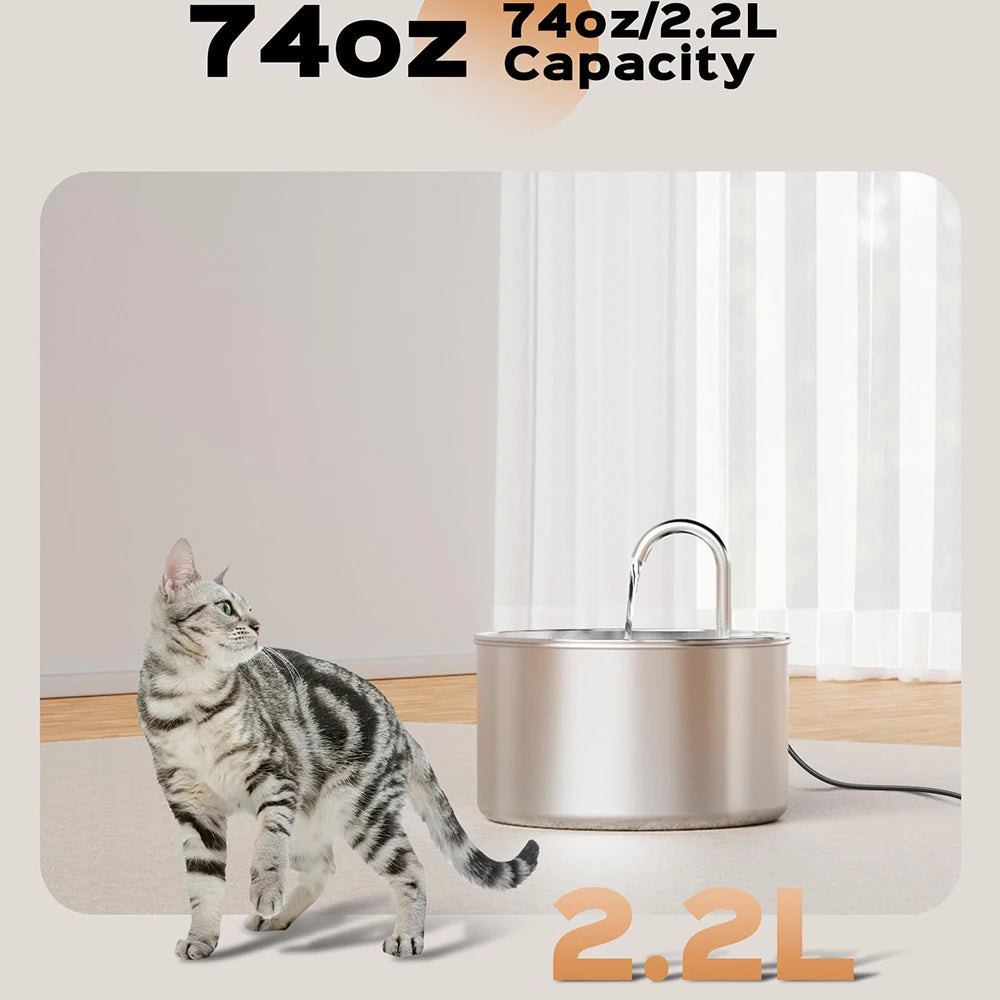 Stainless Steel Cat Water Fountain 2.2L/74oz