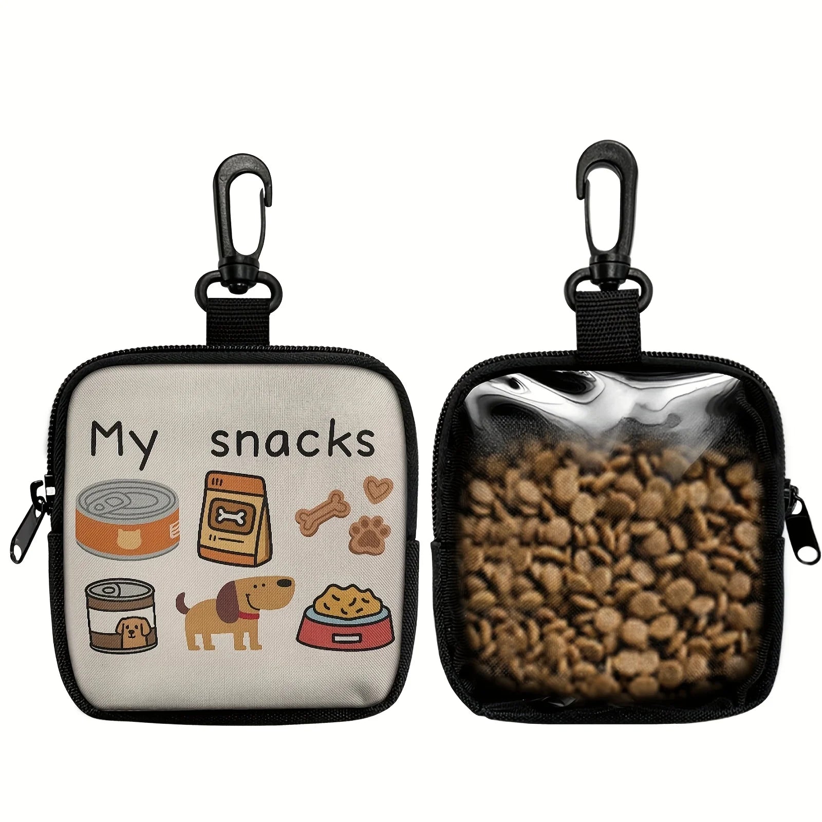 Dog Print Dog Treat Bag with Hook and Zipperdog pr