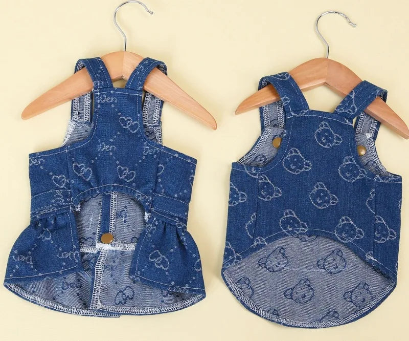 Dog Denim Dress for Small Dogs with Jeans Vest Tutu Skirt