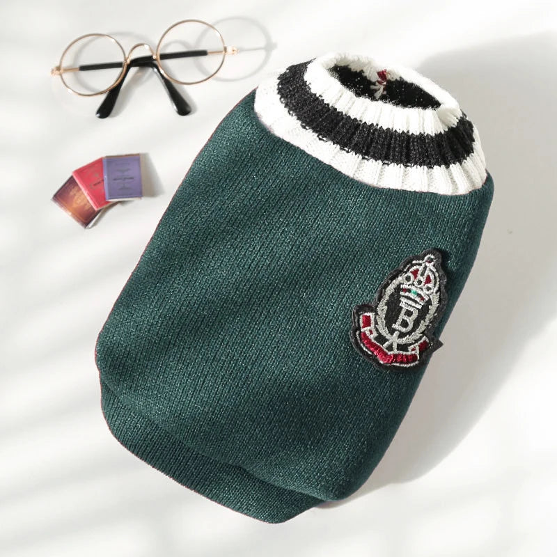Winter Warm Dog Sweater College Style V-neck for Dogs