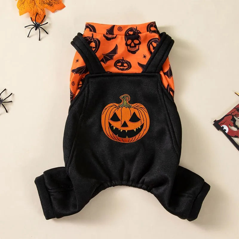 Halloween Four-legged Costume Jack-o'-Lantern Print for Small Dogs.