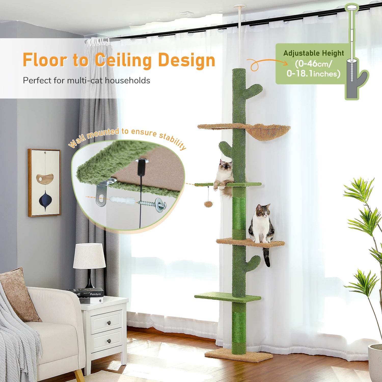 Cat Tower Cactus Tree with Scratching Post and Hammock
