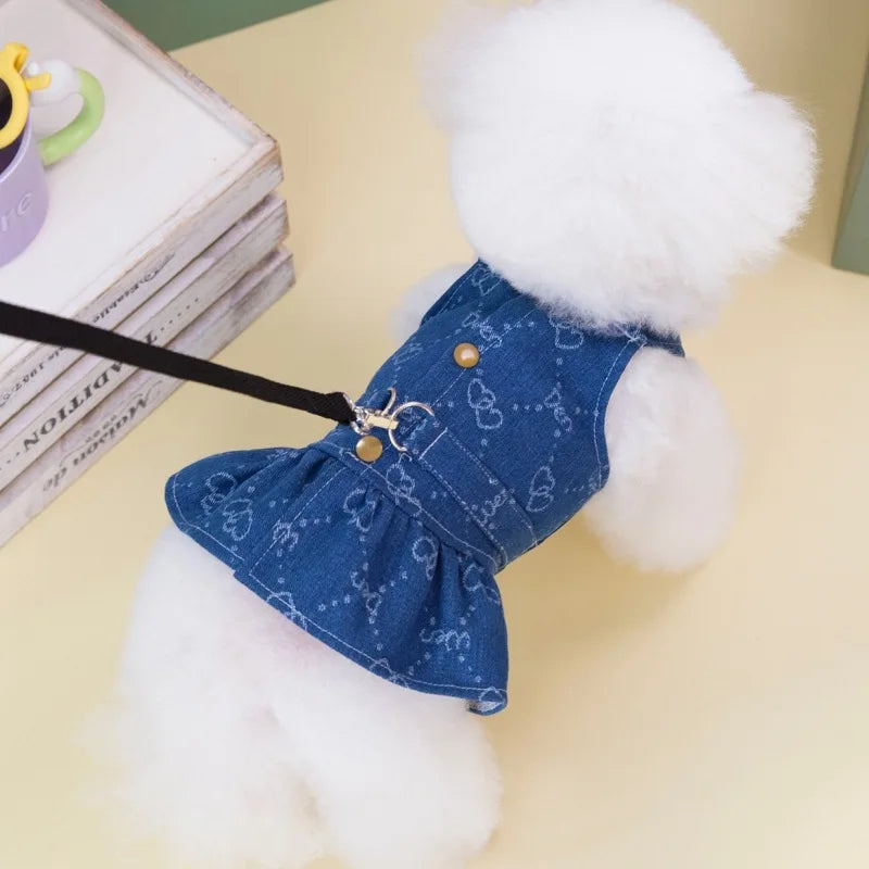 Dog Denim Dress for Small Dogs with Jeans Vest Tutu Skirt