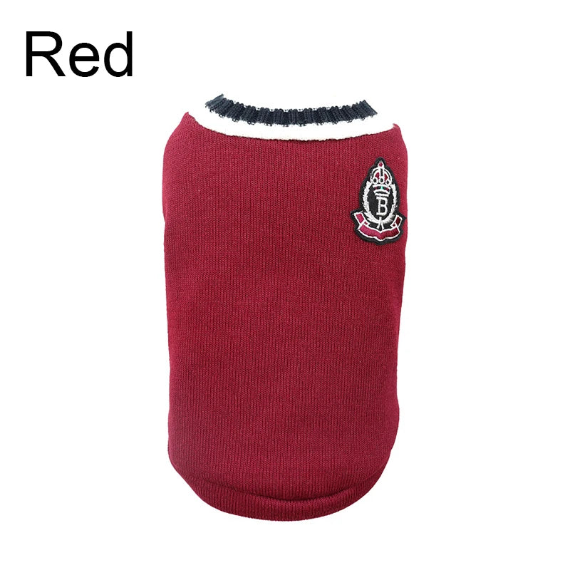 Winter Warm Dog Sweater College Style V-neck for Dogs