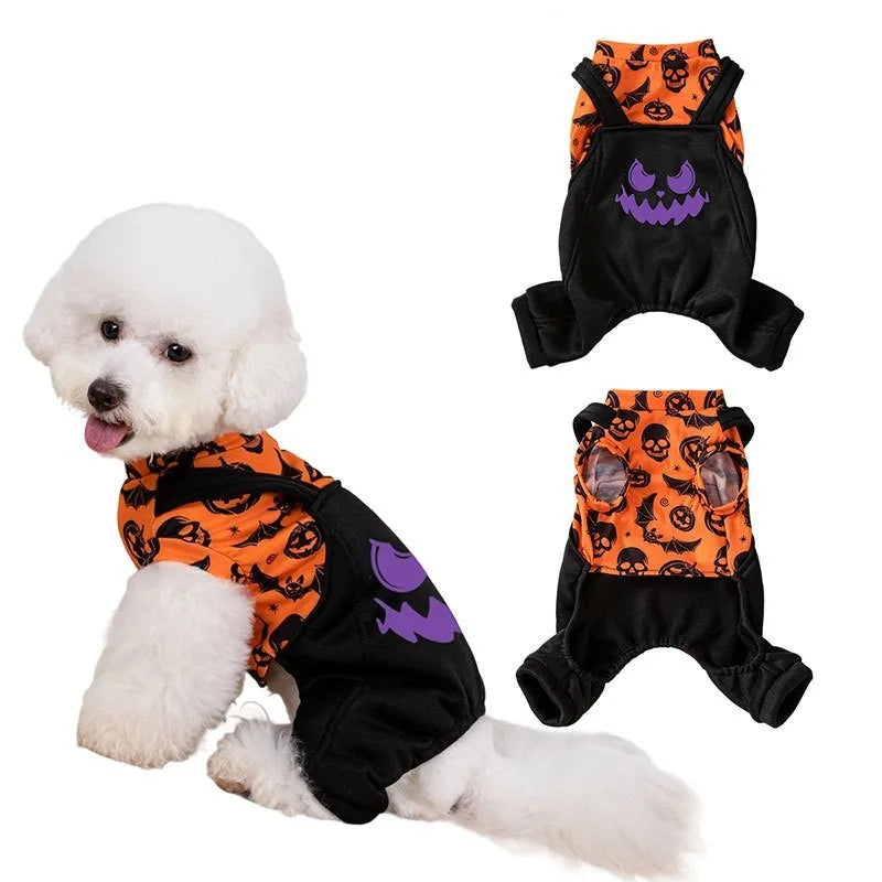 Halloween Four-legged Costume Jack-o'-Lantern Print for Small Dogs.