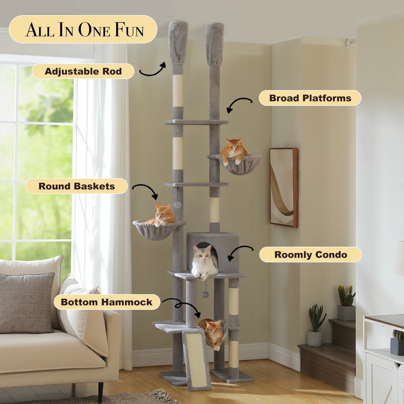 Cactus Cat Tree Tower 7 Tiers with Hammocks and Condos