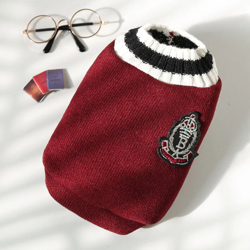 Winter Warm Dog Sweater College Style V-neck for Dogs