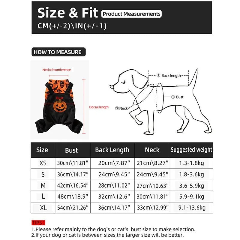 Halloween Four-legged Costume Jack-o'-Lantern Print for Small Dogs.