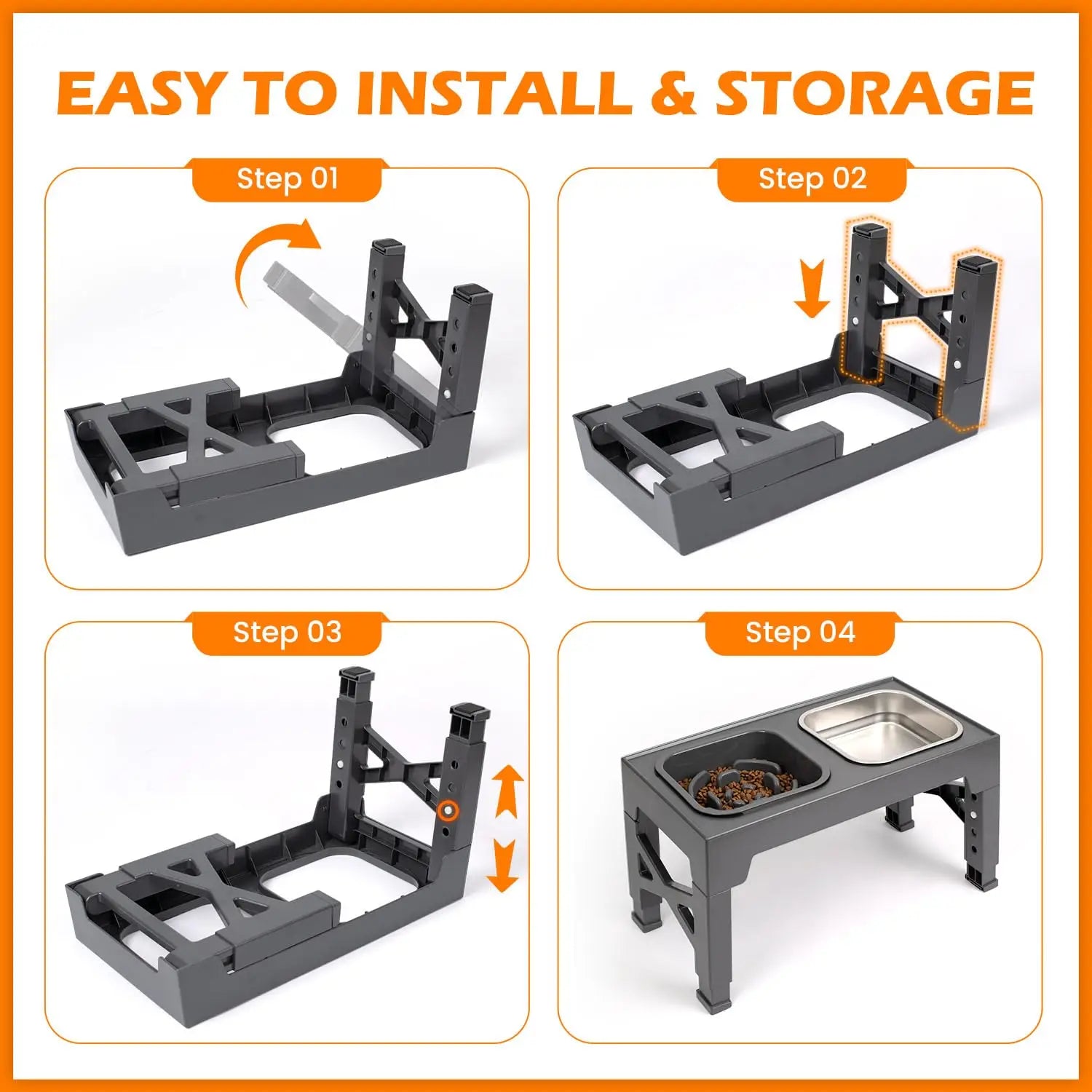 Elevated Dog and Cat Bowls with Foldable Stand