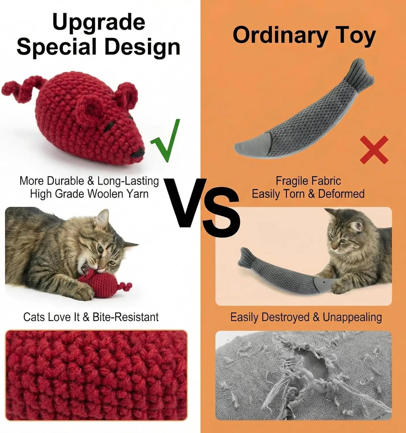 Handmade Yarn Mice Toys with Catnip for Cats