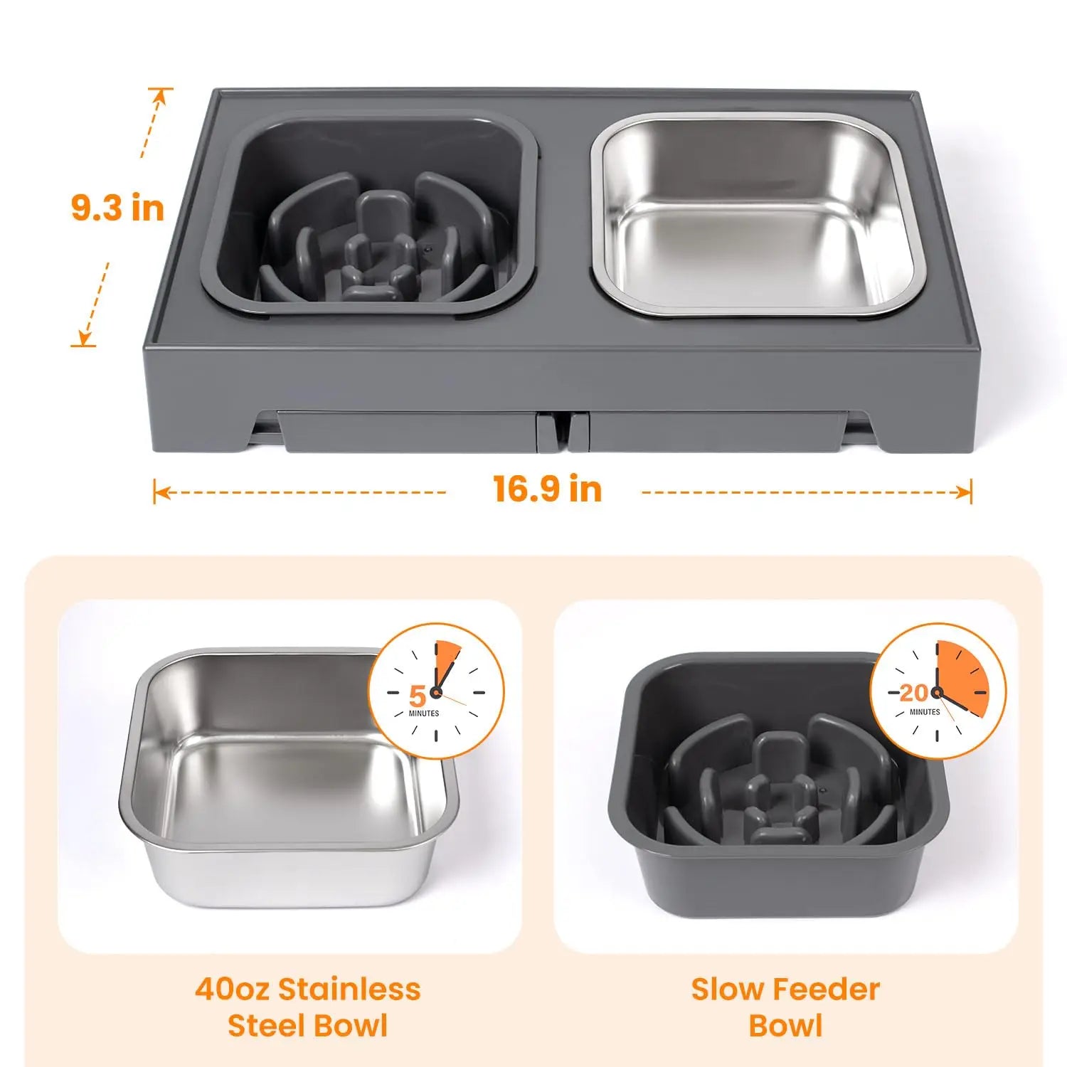 Elevated Dog and Cat Bowls with Foldable Stand