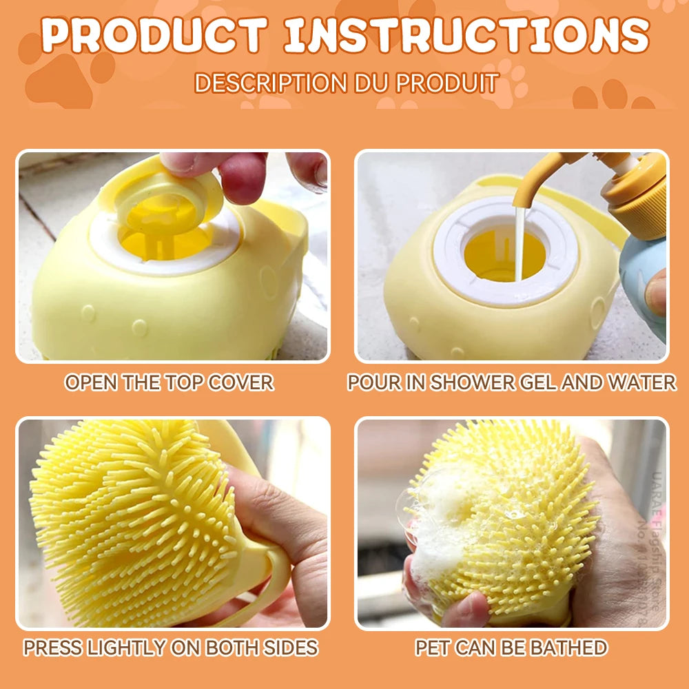 ep 7 — Image Alt Tag  Pet Bathing Brush with Shampoo Dispenser for Dogs