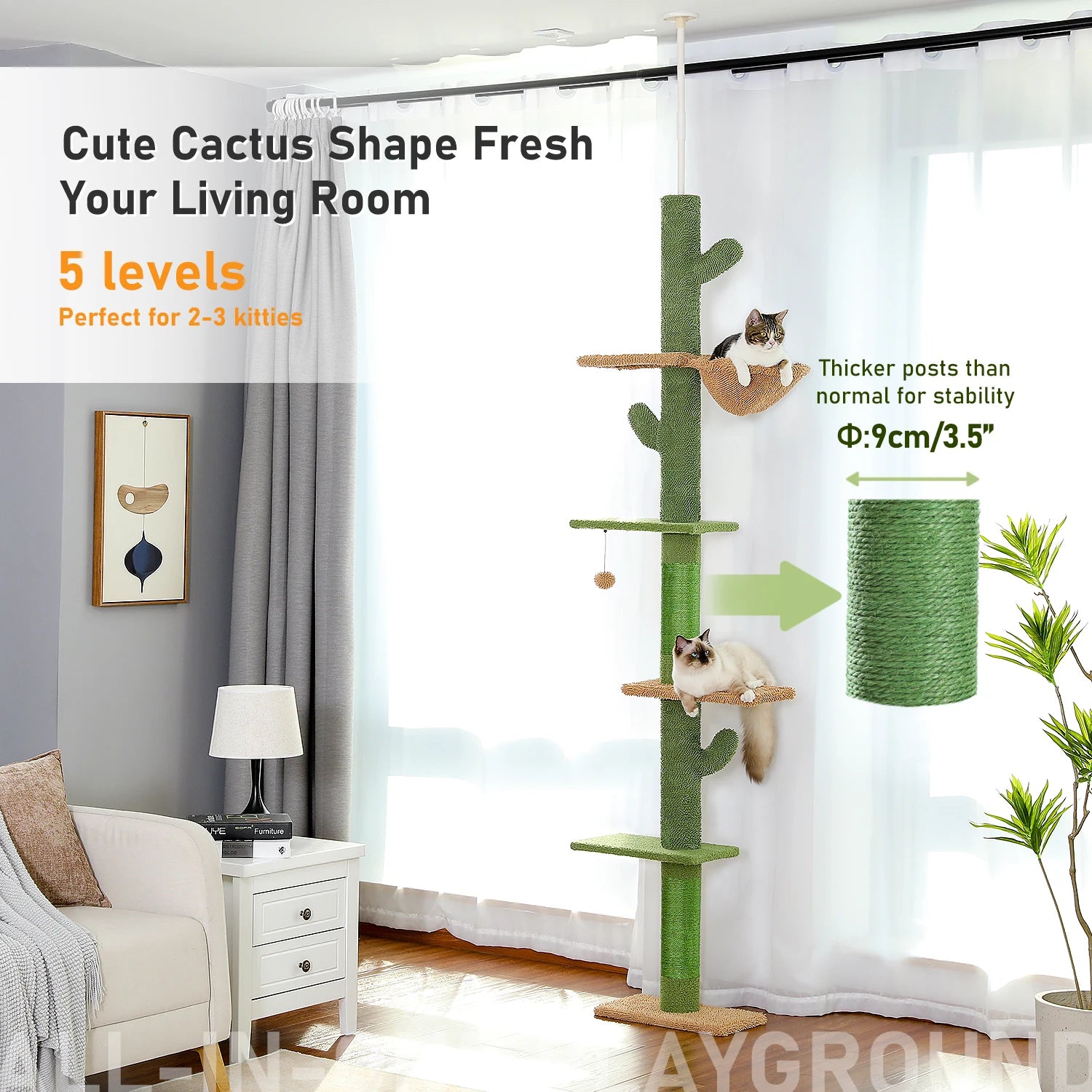 Cat Tower Cactus Tree with Scratching Post and Hammock