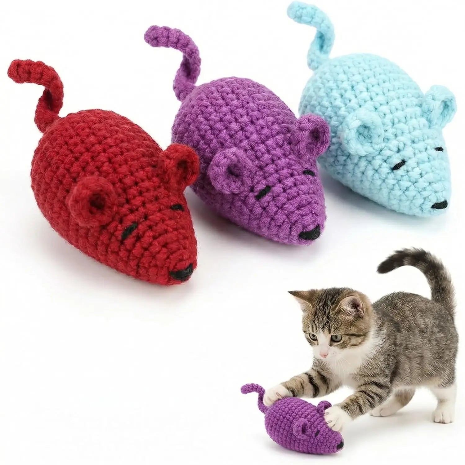 Handmade Yarn Mice Toys with Catnip for Cats