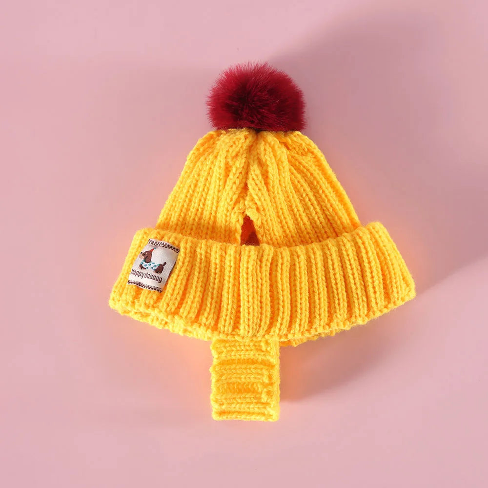 Winter Knitted Dog Hat with Plush Ball