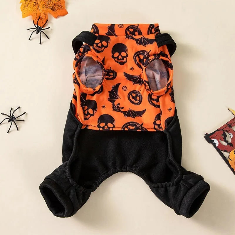 Halloween Four-legged Costume Jack-o'-Lantern Print for Small Dogs.