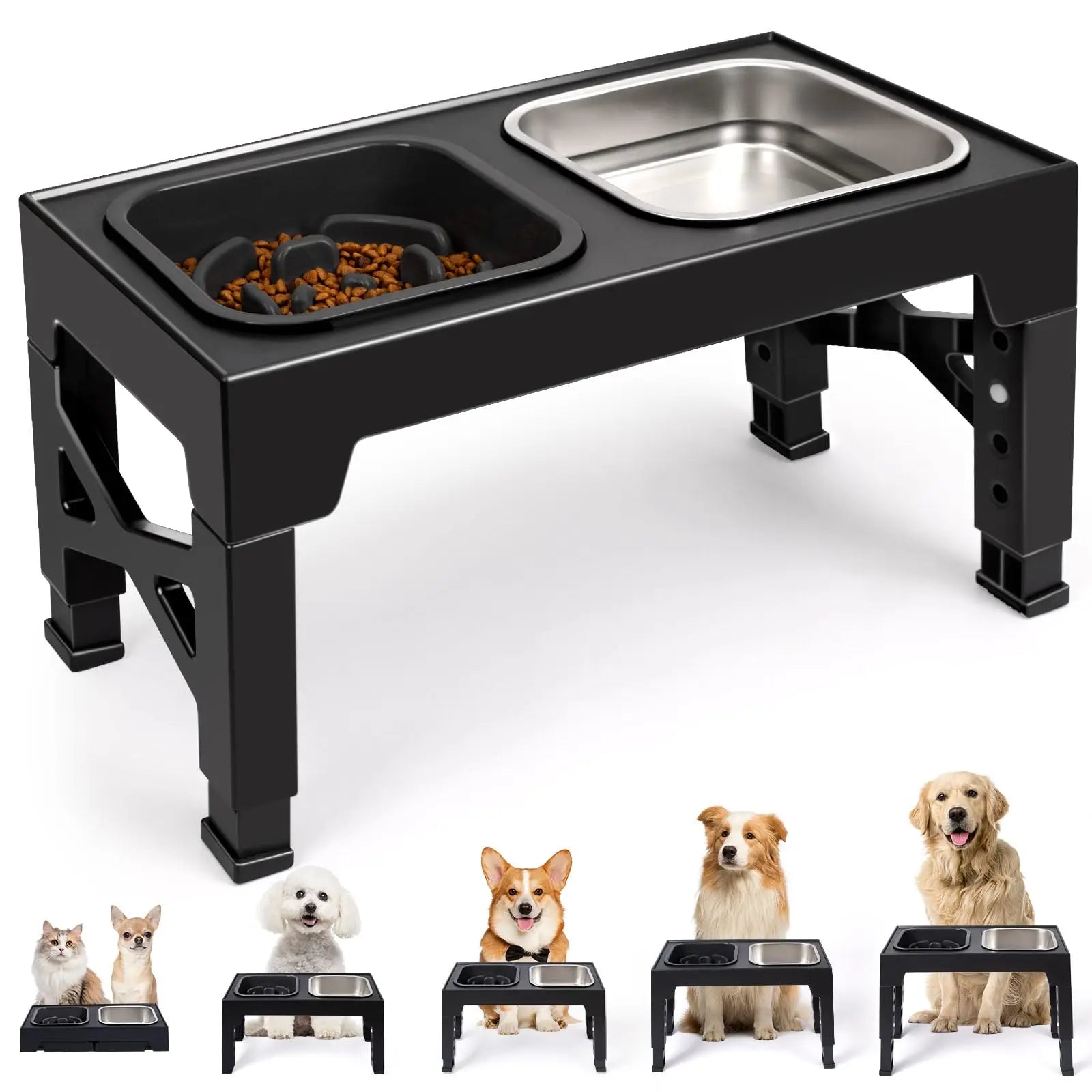 Elevated Dog and Cat Bowls with Foldable Stand