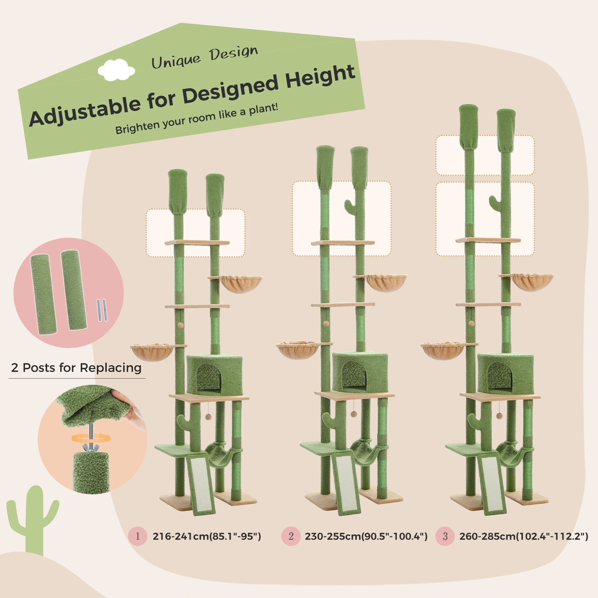 Cactus Cat Tree Tower 7 Tiers with Hammocks and Condos