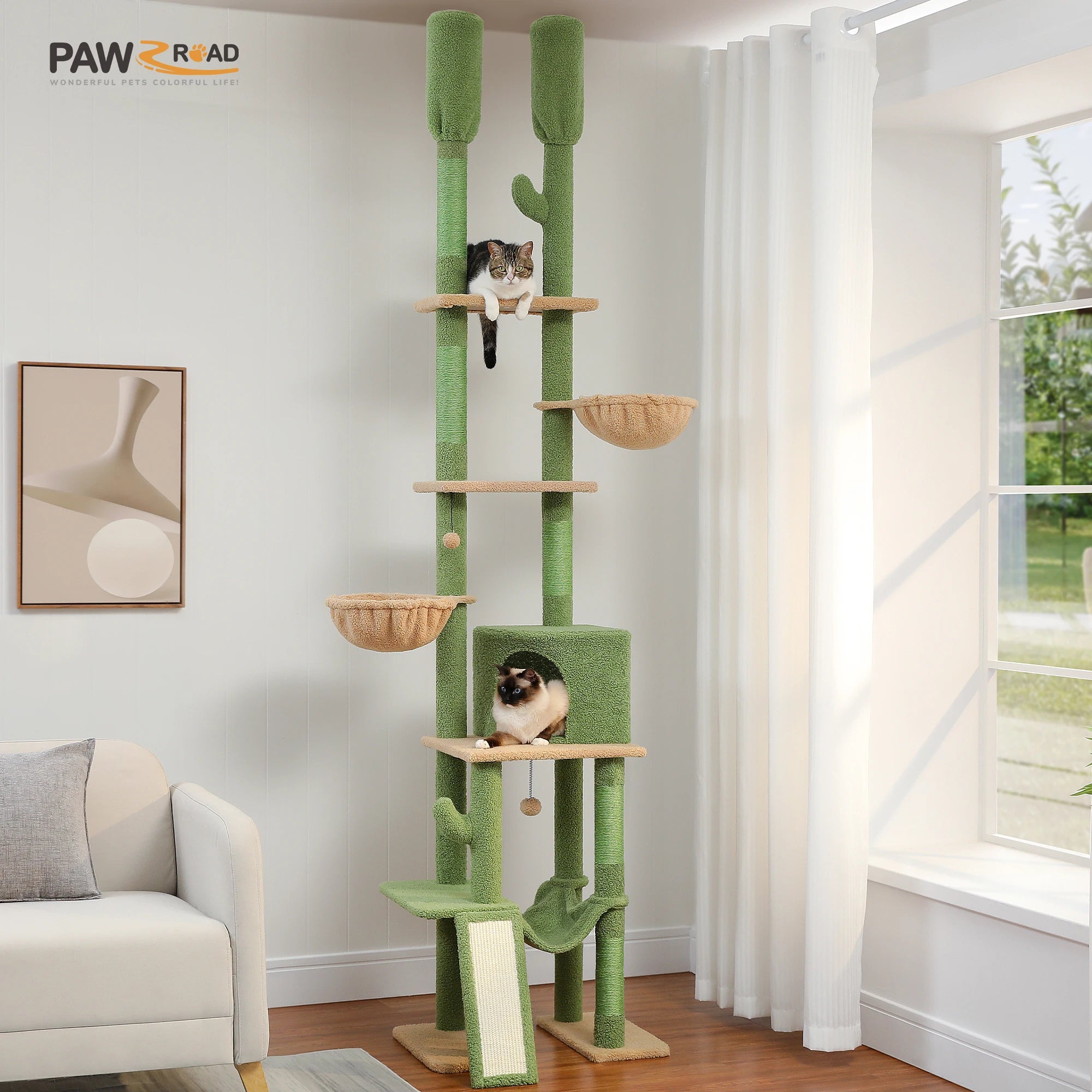 Cactus Cat Tree Tower 7 Tiers with Hammocks and Condos