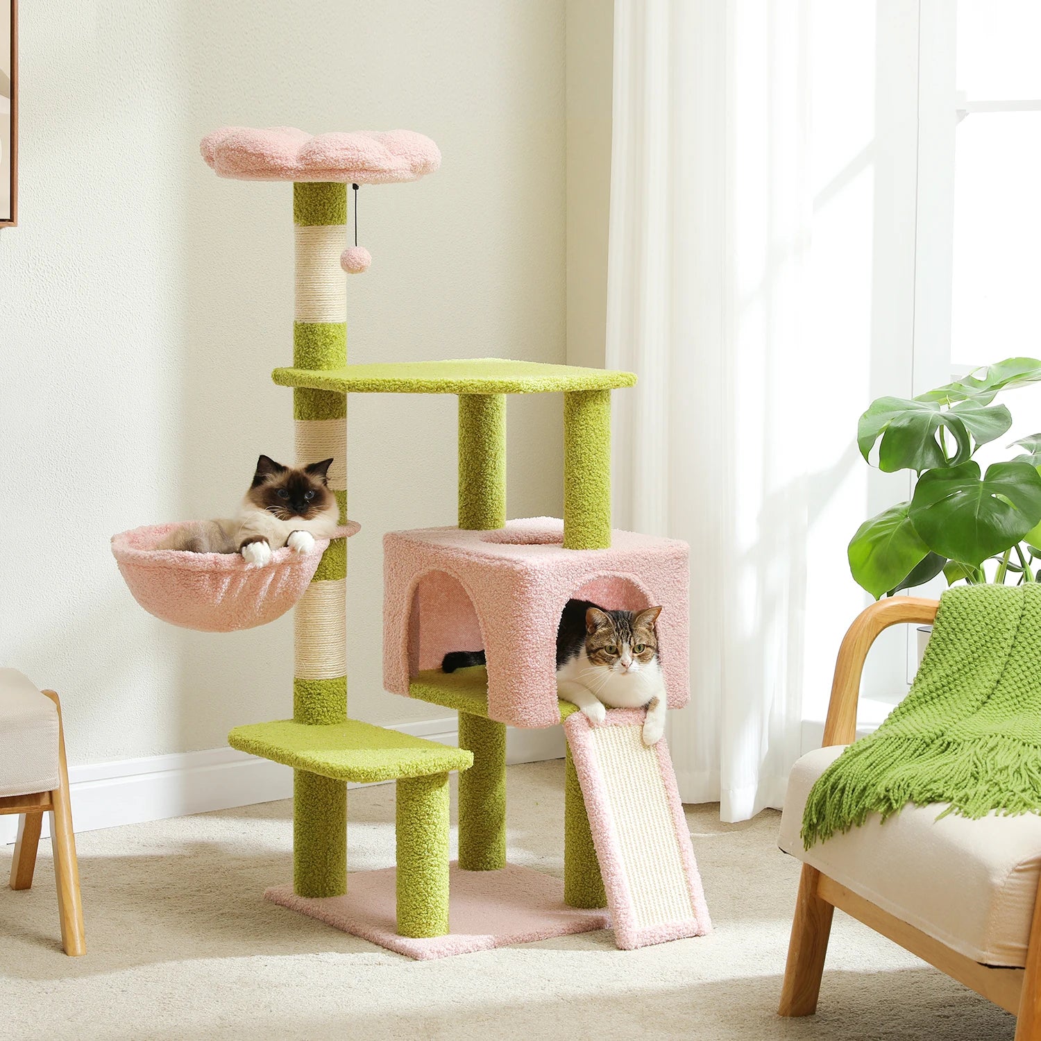 Flower Cat Tree Condo with Scratching Posts and Top Perch