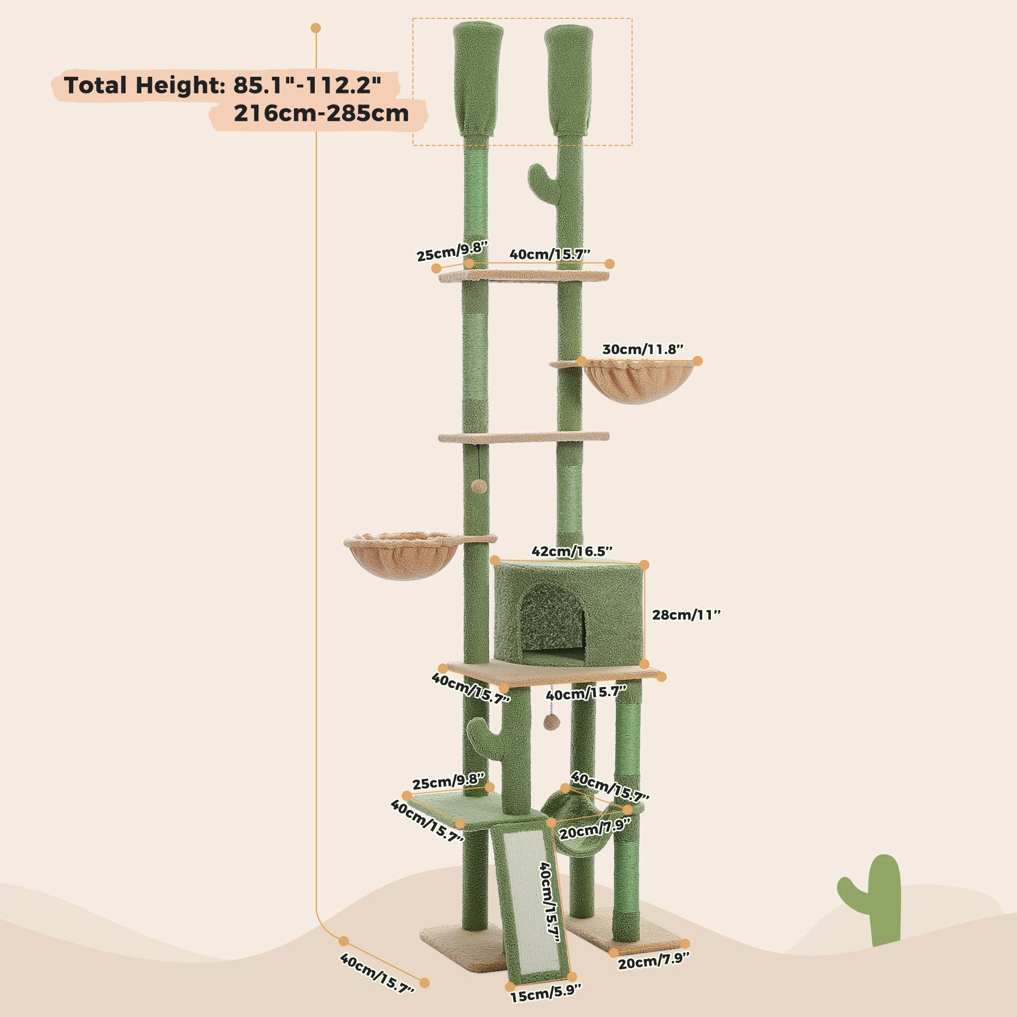 Cactus Cat Tree Tower 7 Tiers with Hammocks and Condos