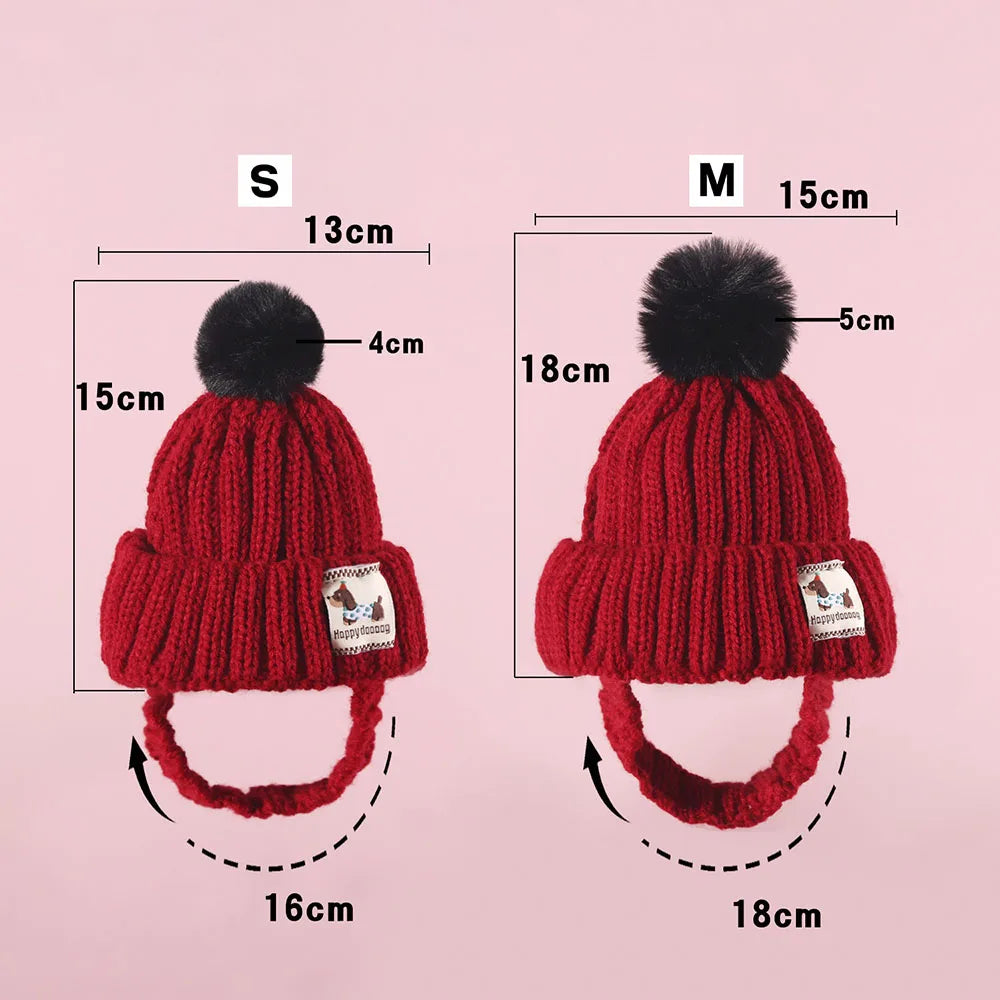 Winter Knitted Dog Hat with Plush Ball