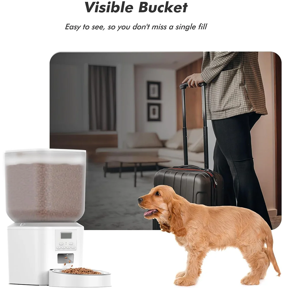 8 L Automatic Cat Feeder with Voice Recorder and Stainless Steel Bowl