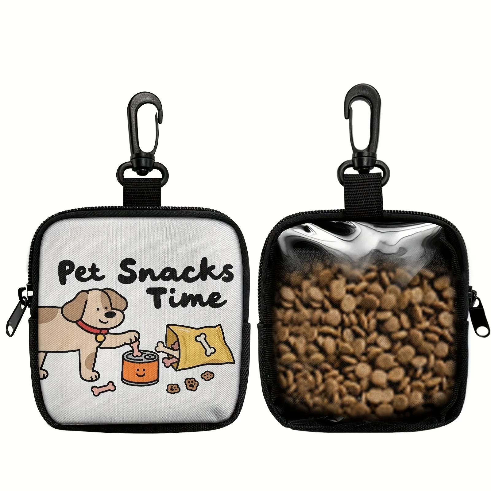 Dog Print Dog Treat Bag with Hook and Zipper
