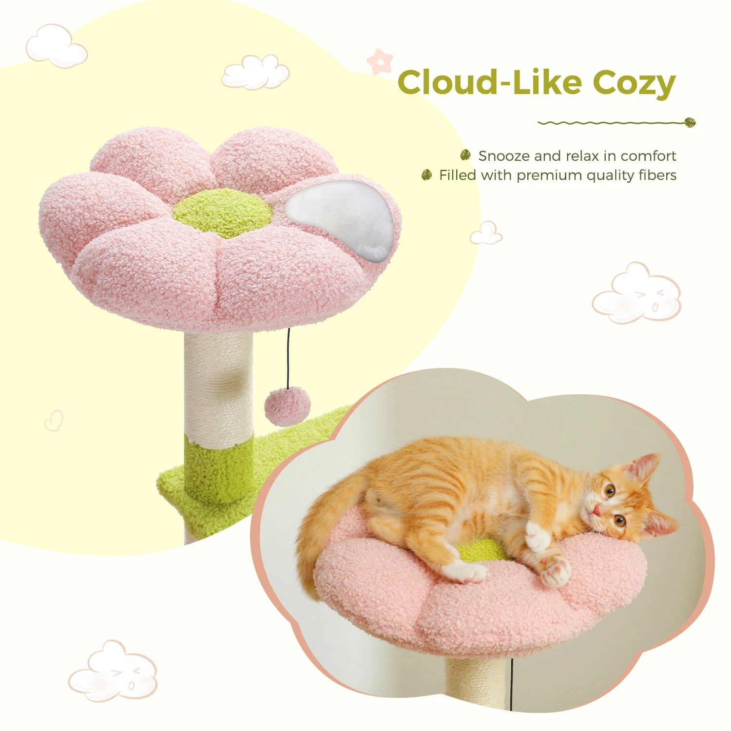 Flower Cat Tree Condo with Scratching Posts and Top Perch