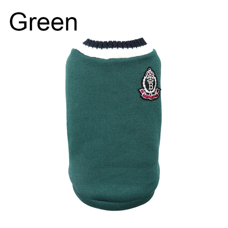 Winter Warm Dog Sweater College Style V-neck for Dogs