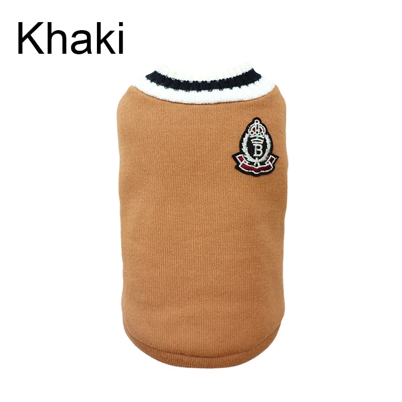 Winter Warm Dog Sweater College Style V-neck for Dogs