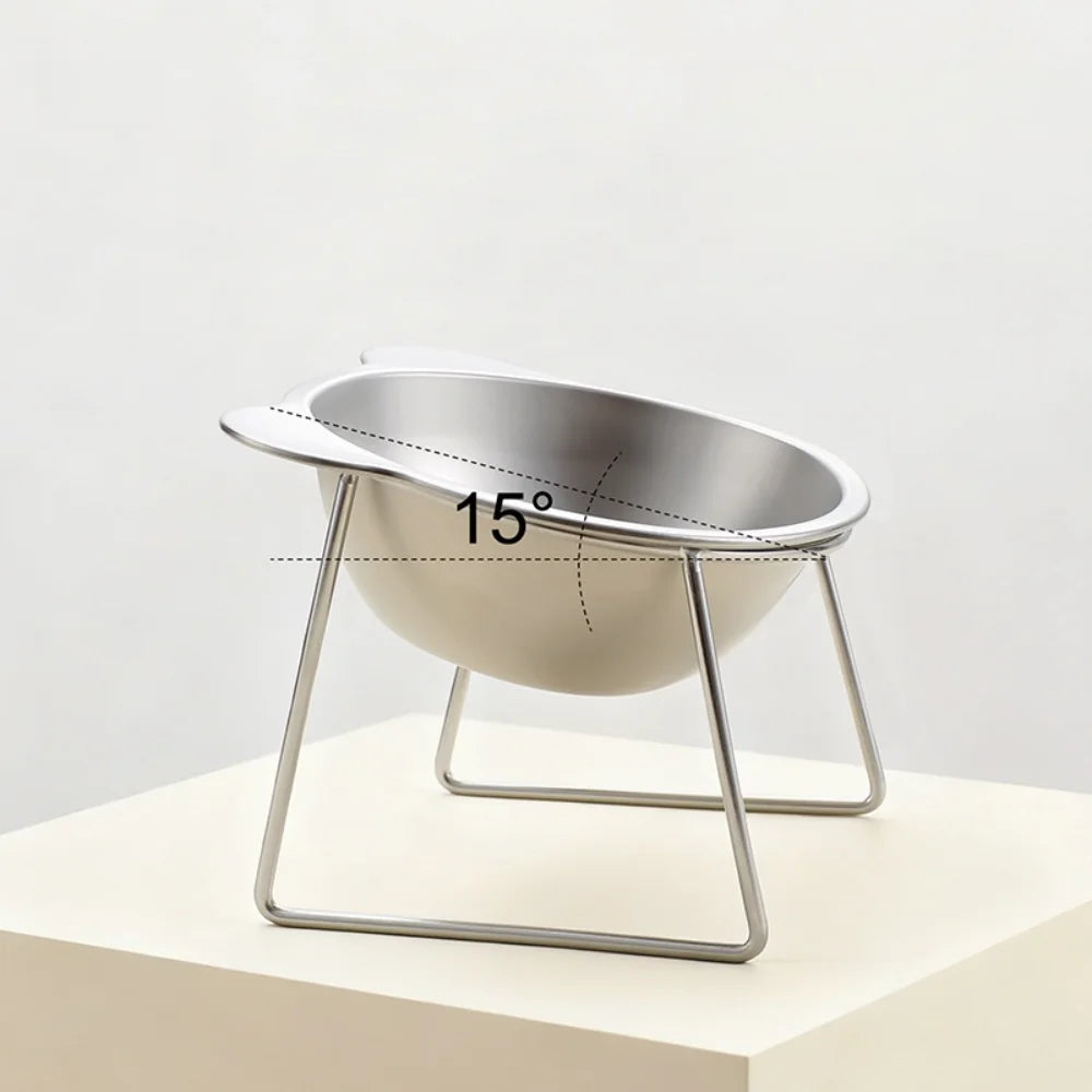 Stainless Steel Elevated Pet Bowl: Angled Tilted Feeder & Heat-Resistant.