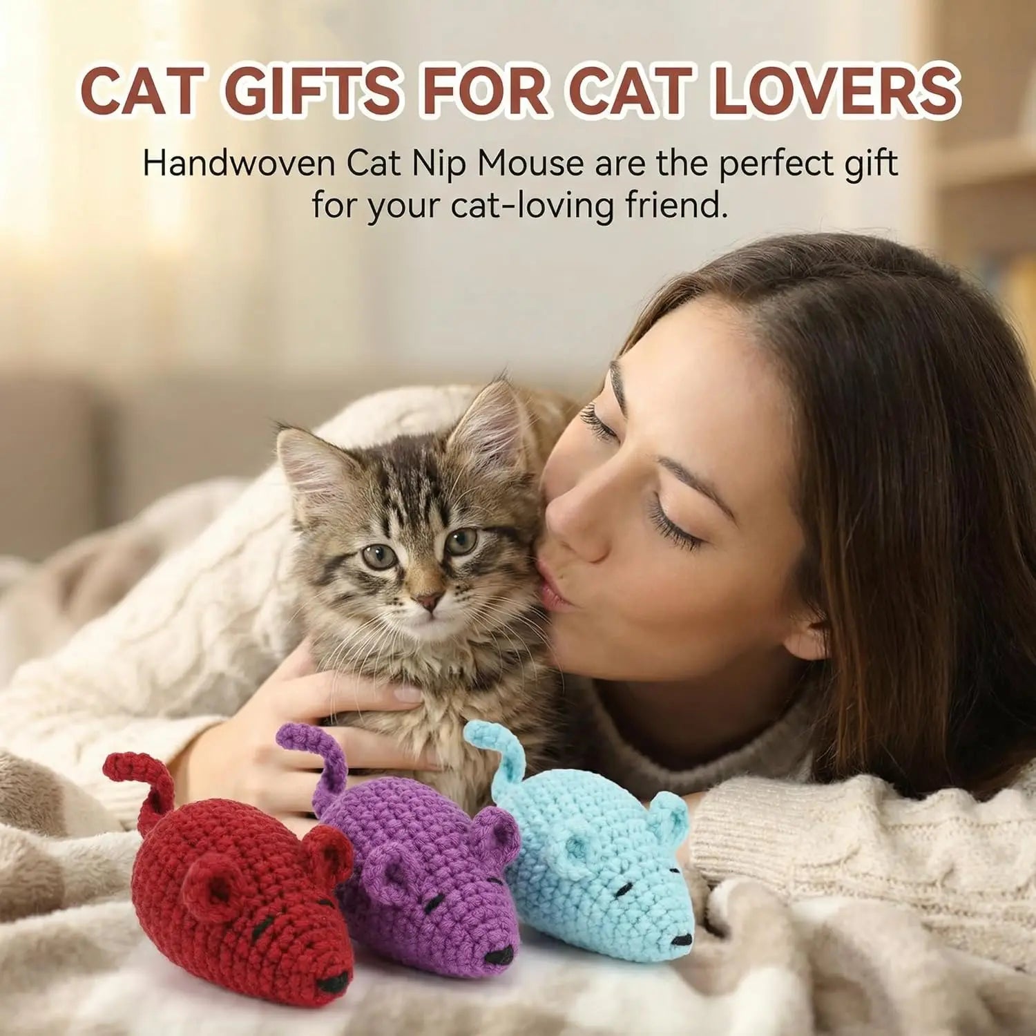 Handmade Yarn Mice Toys with Catnip for Cats