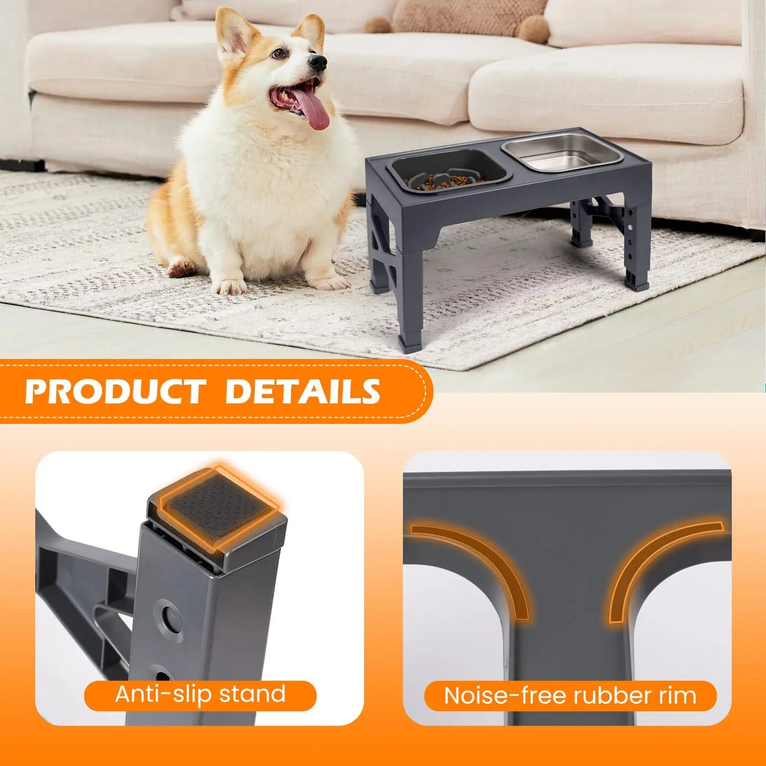Elevated Dog and Cat Bowls with Foldable Stand