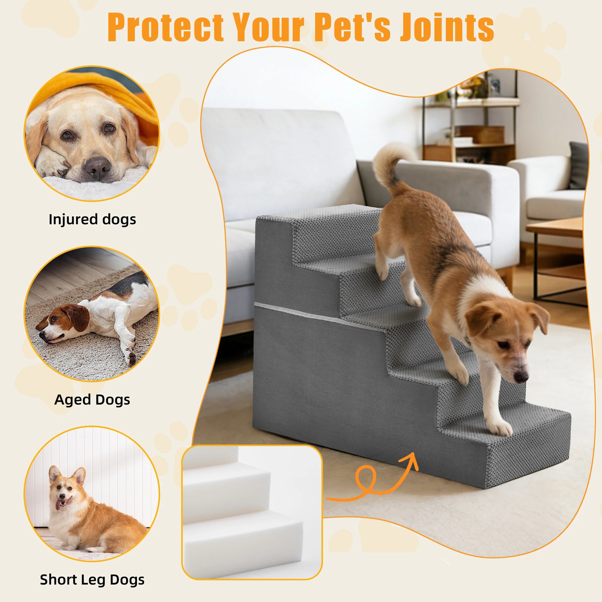 Right Angled Foam Dog Stairs Ramp for Small Dogs