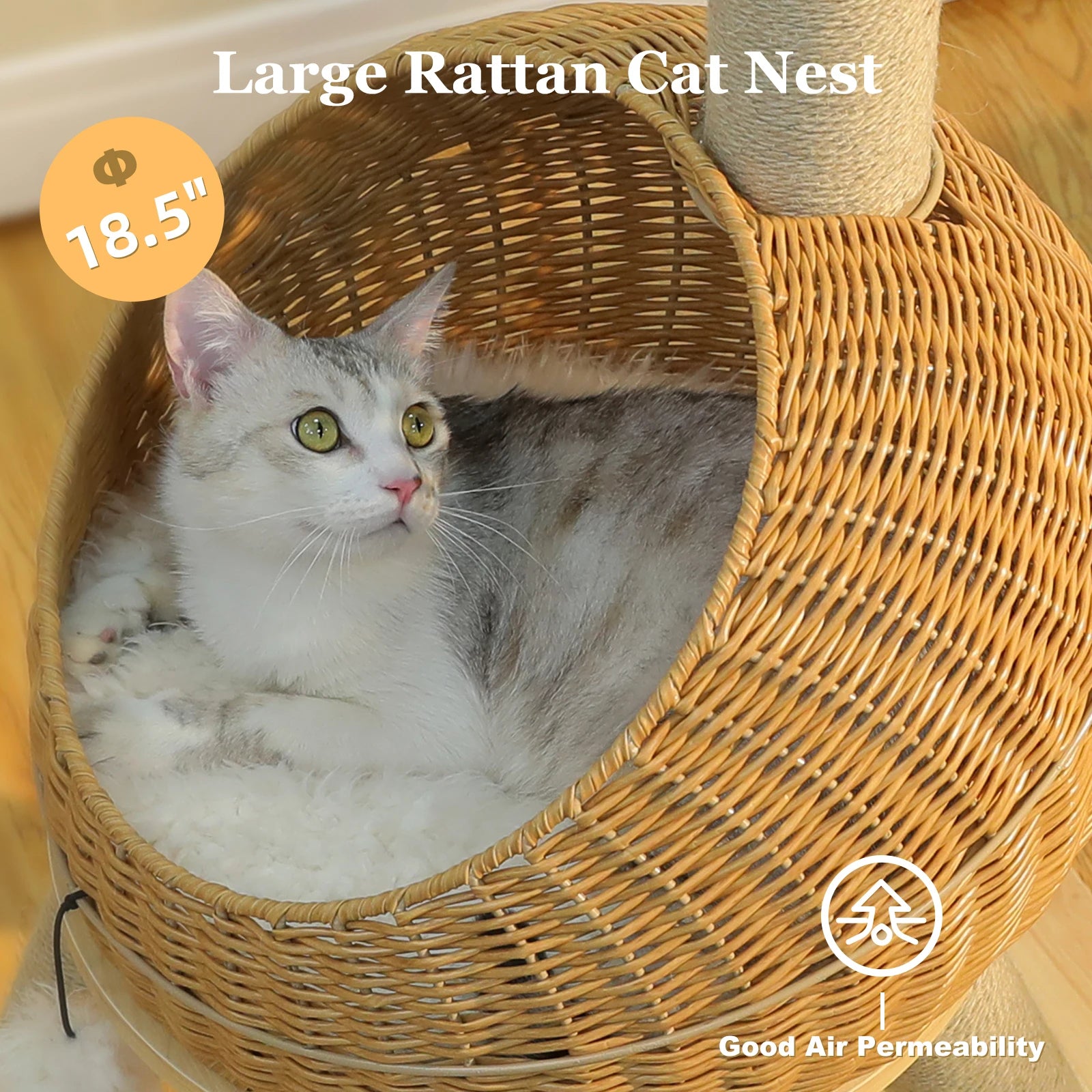 Dinosaur Cat Tree Tower with Sisal Scratching Post and Wicker Cat Bed