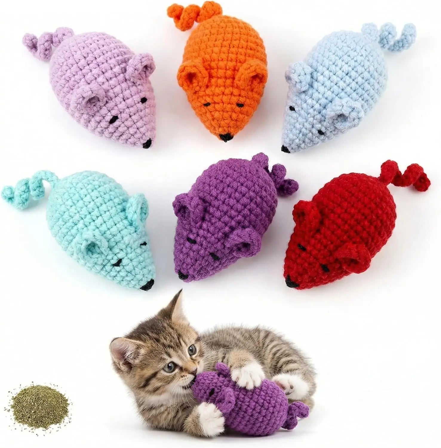 Handmade Yarn Mice Toys with Catnip for Cats