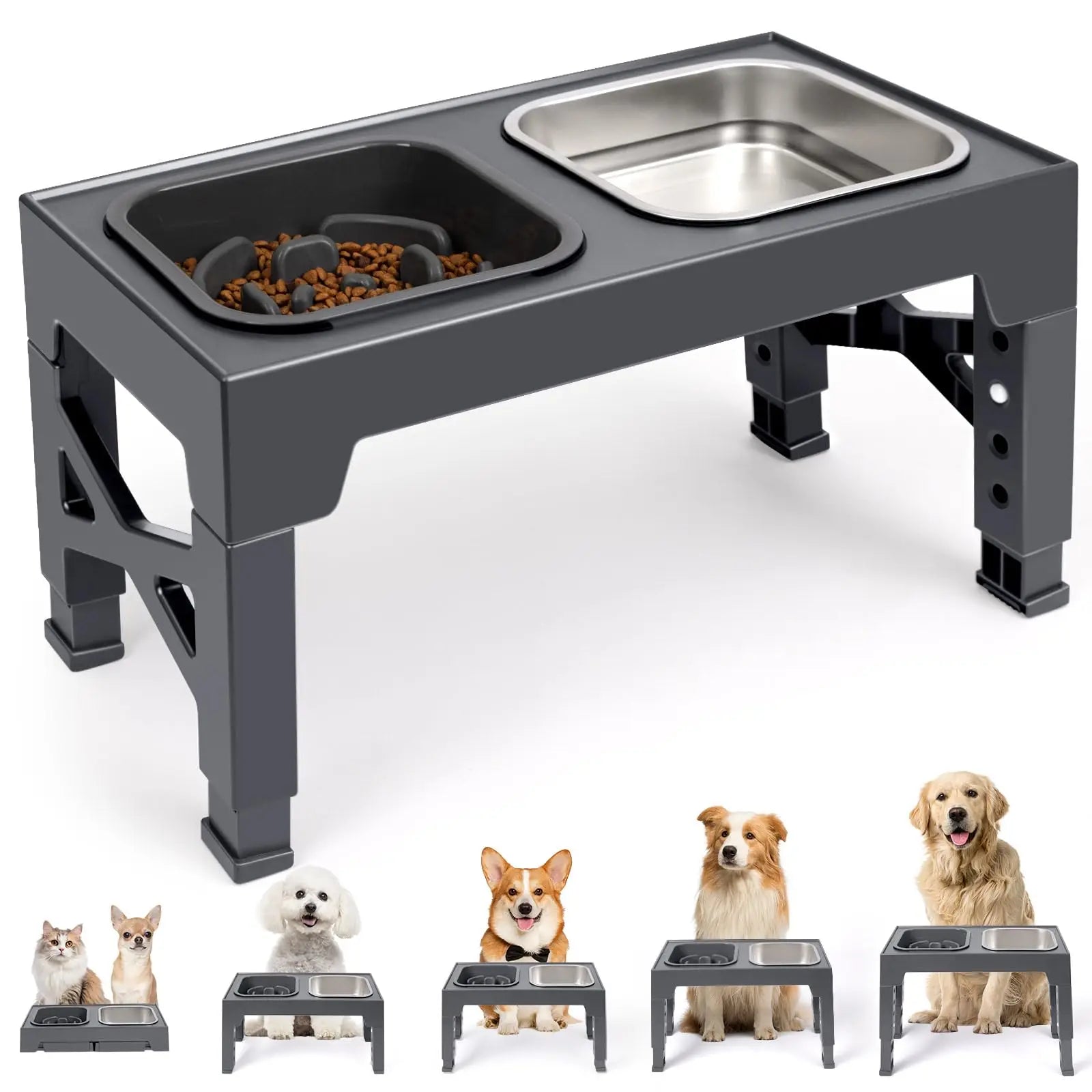 Elevated Dog and Cat Bowls with Foldable Stand
