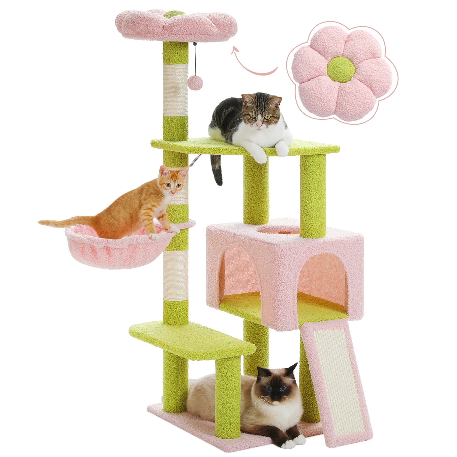 Flower Cat Tree Condo with Scratching Posts and Top Perch
