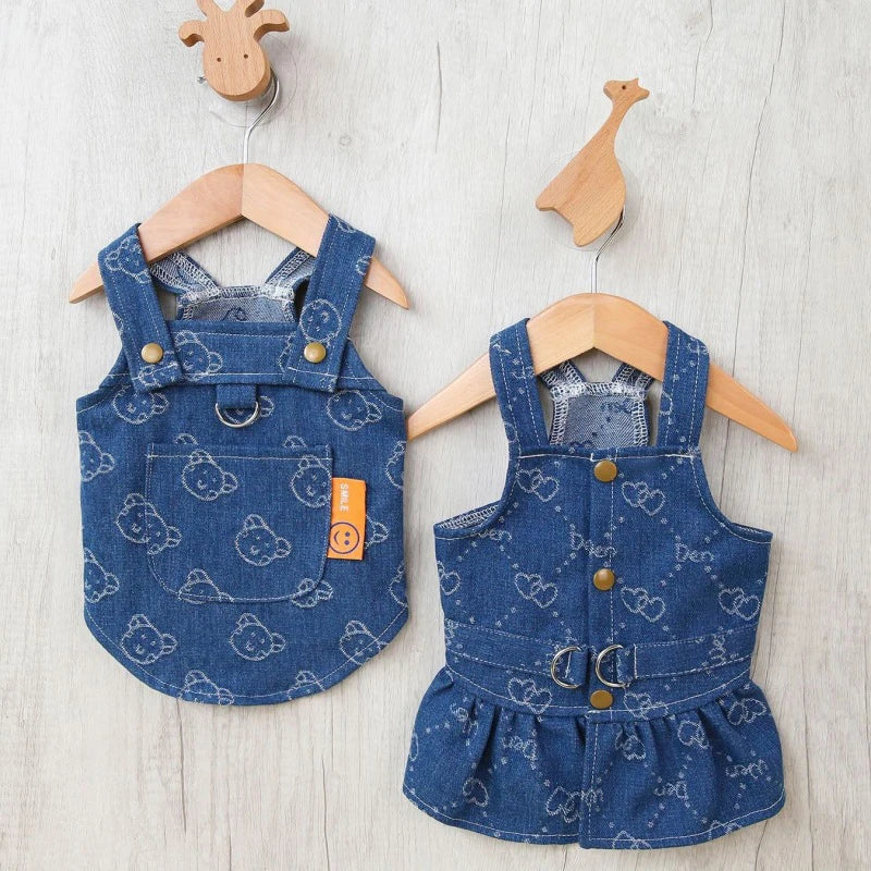 Dog Denim Dress for Small Dogs with Jeans Vest Tutu Skirt