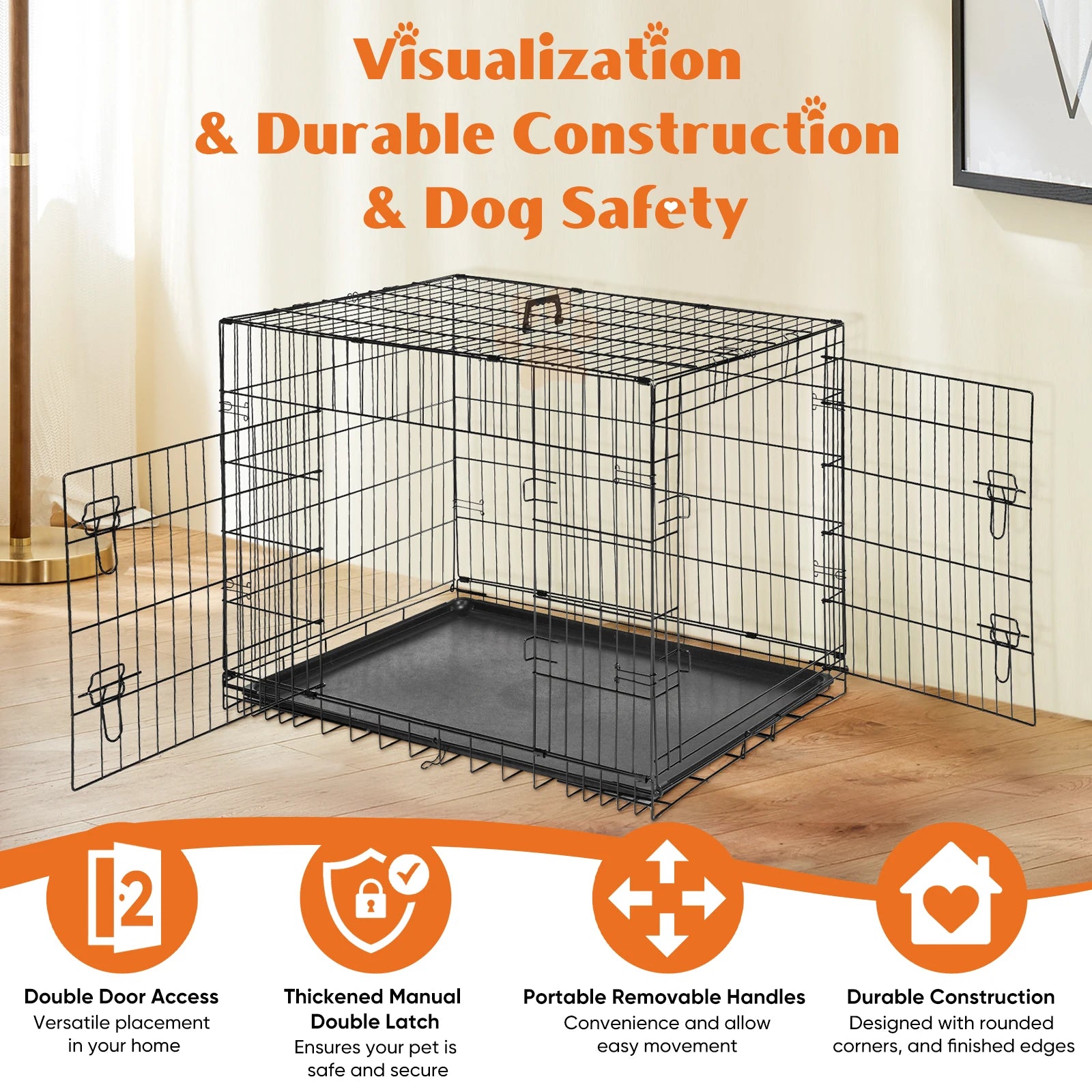 48 Inch Double Door Metal Dog Kennel for Large Dogs