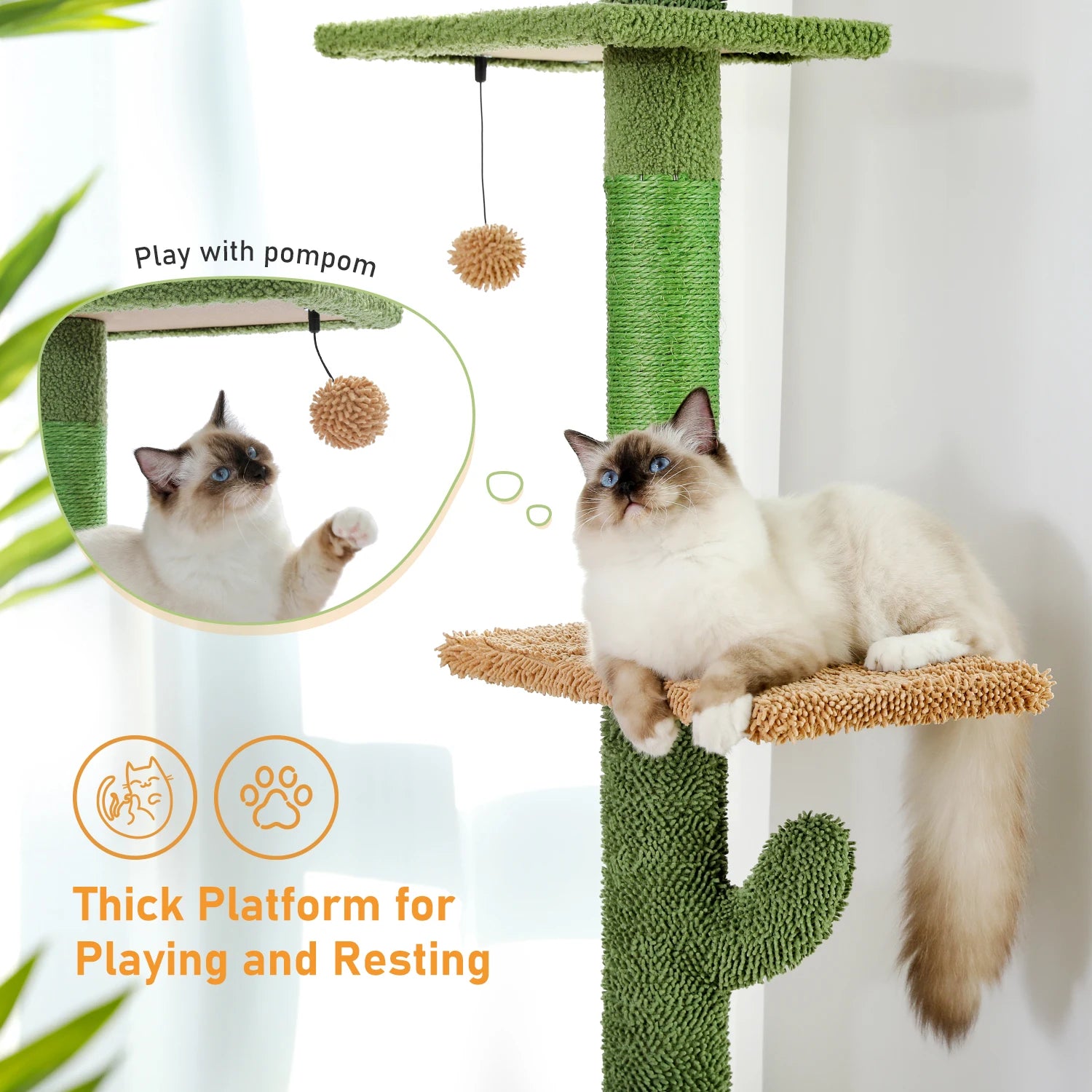 Cat Tower Cactus Tree with Scratching Post and Hammock