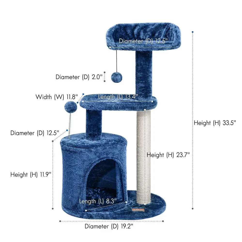 Small Blue Cat Tree for Kittens with Scratching Post