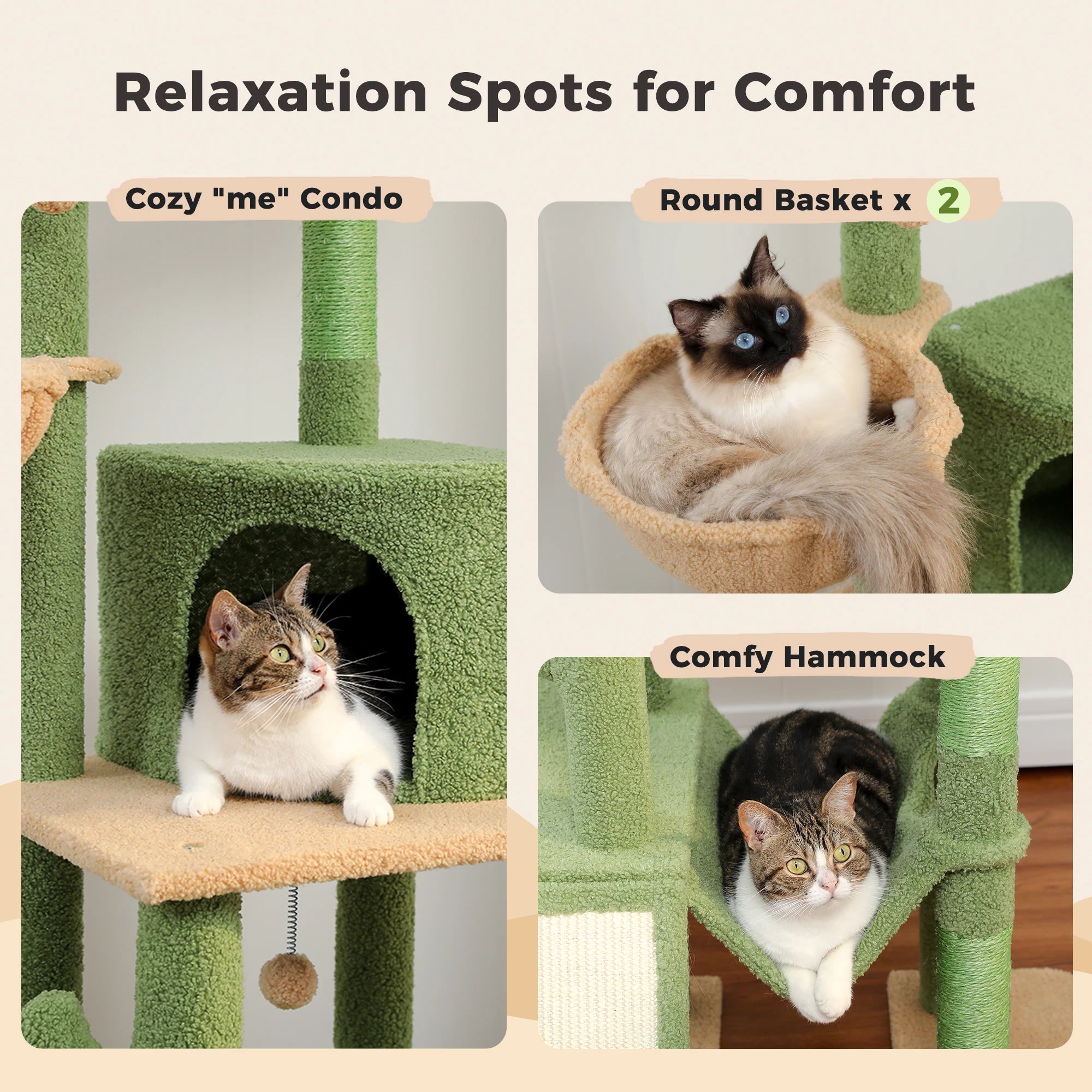Cactus Cat Tree Tower 7 Tiers with Hammocks and Condos