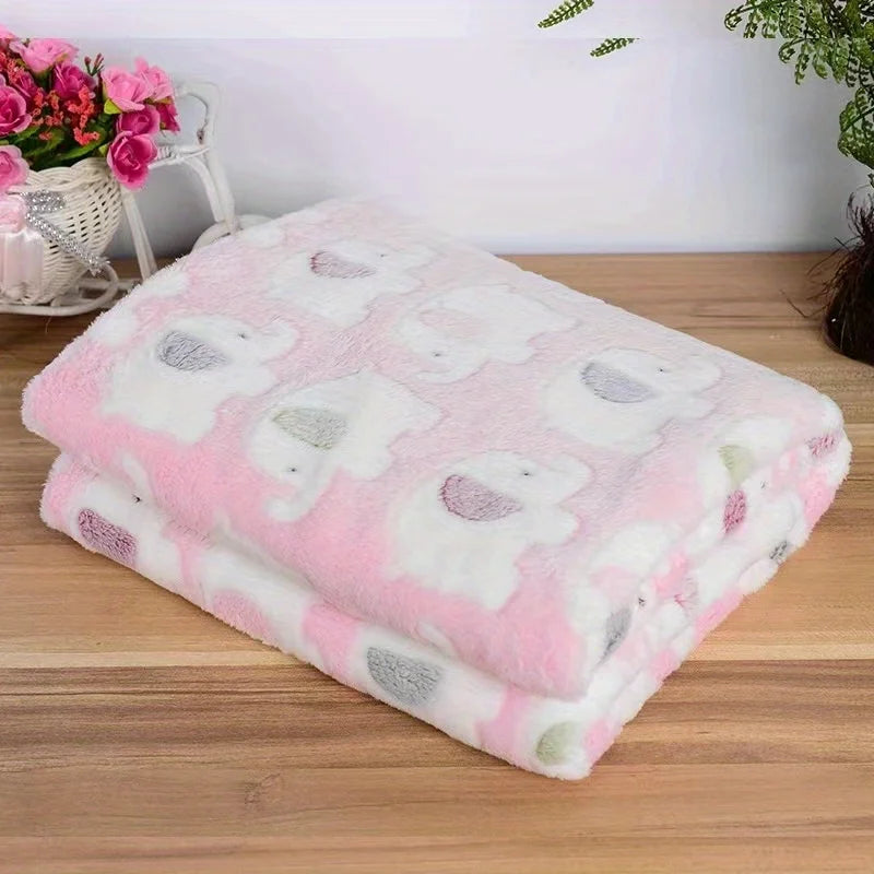 Cartoon Elephant Flannel Blanket for Dogs, Cats, Puppies & Kittens.
