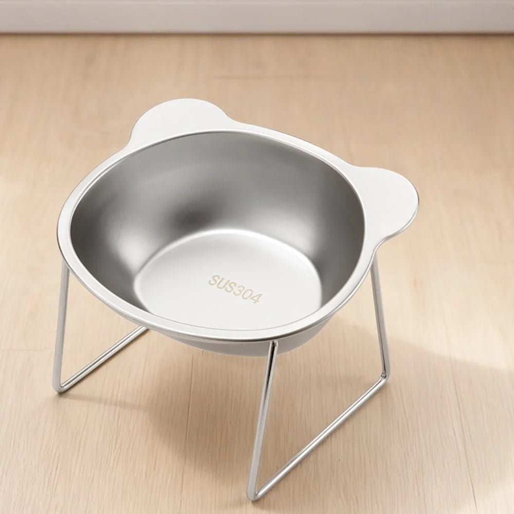Stainless Steel Elevated Pet Bowl: Angled Tilted Feeder & Heat-Resistant.