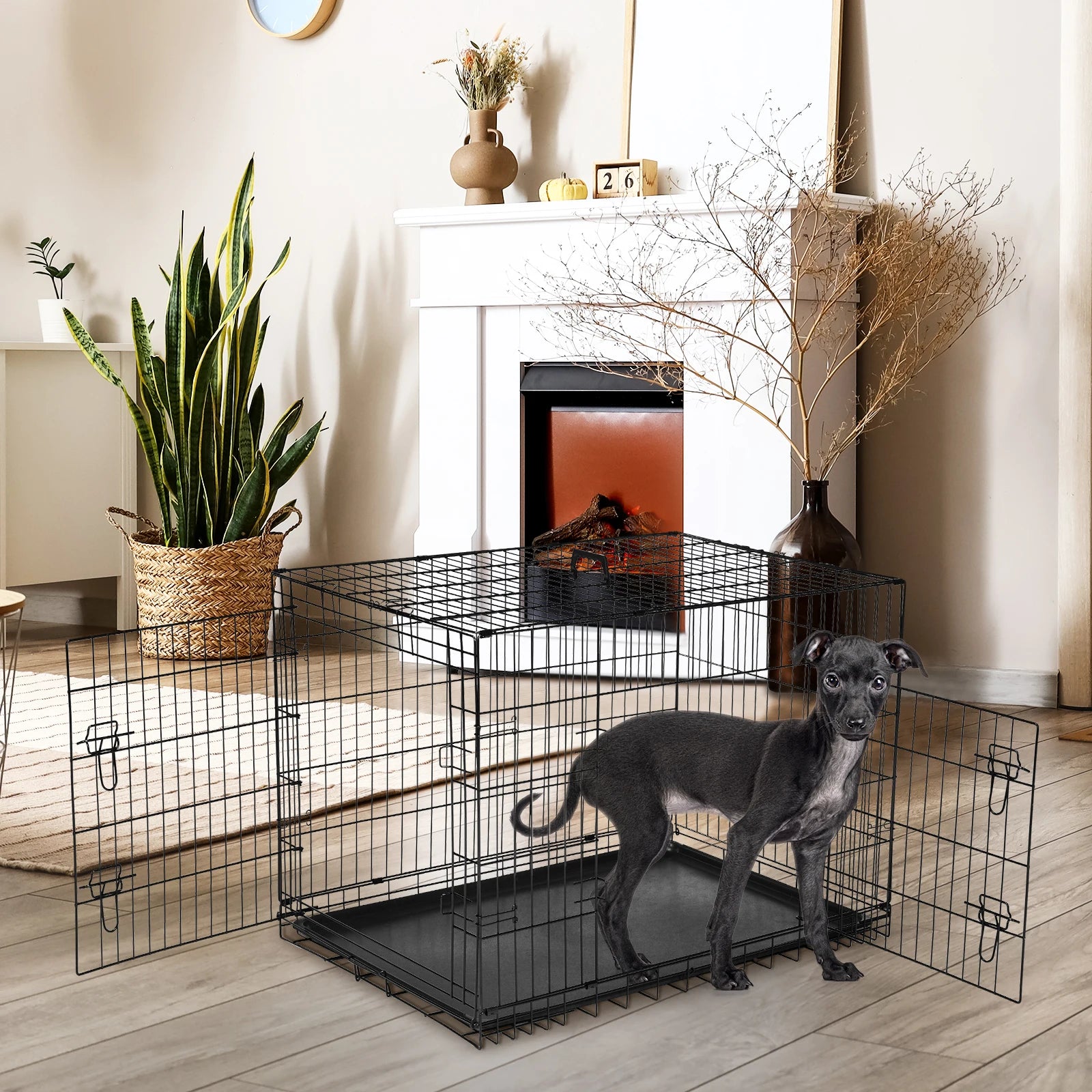 48 Inch Double Door Metal Dog Kennel for Large Dogs