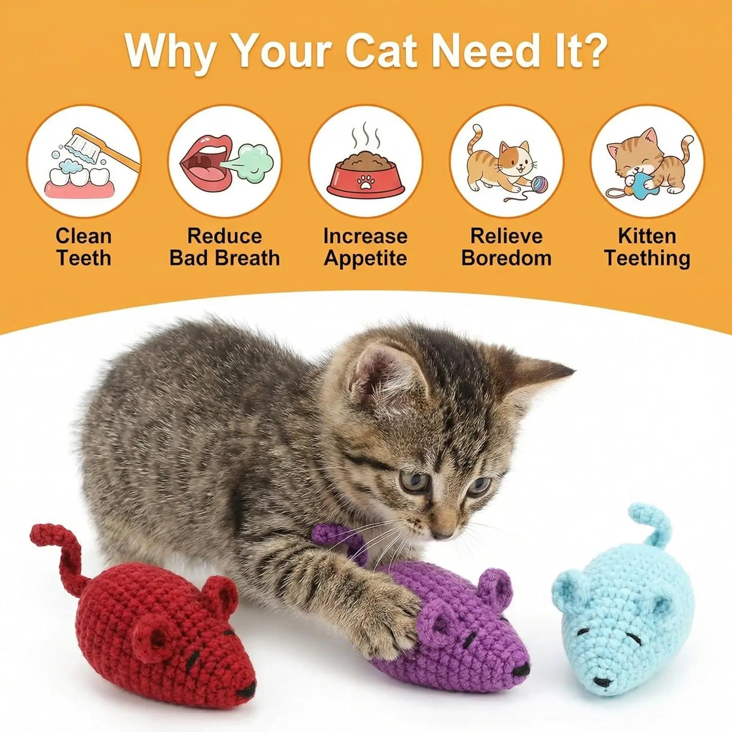 Handmade Yarn Mice Toys with Catnip for Cats