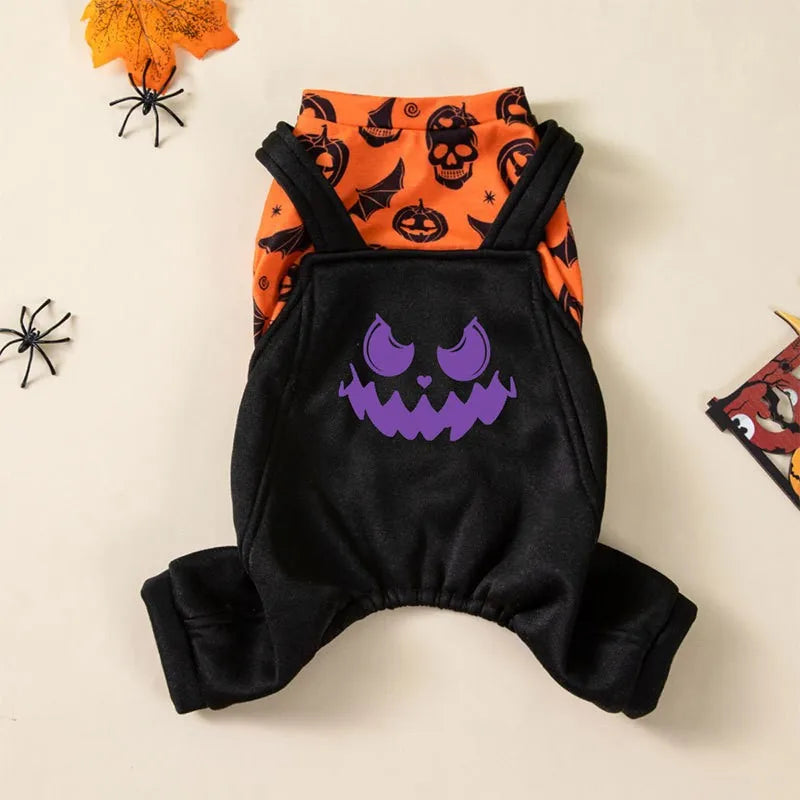 Halloween Four-legged Costume Jack-o'-Lantern Print for Small Dogs.