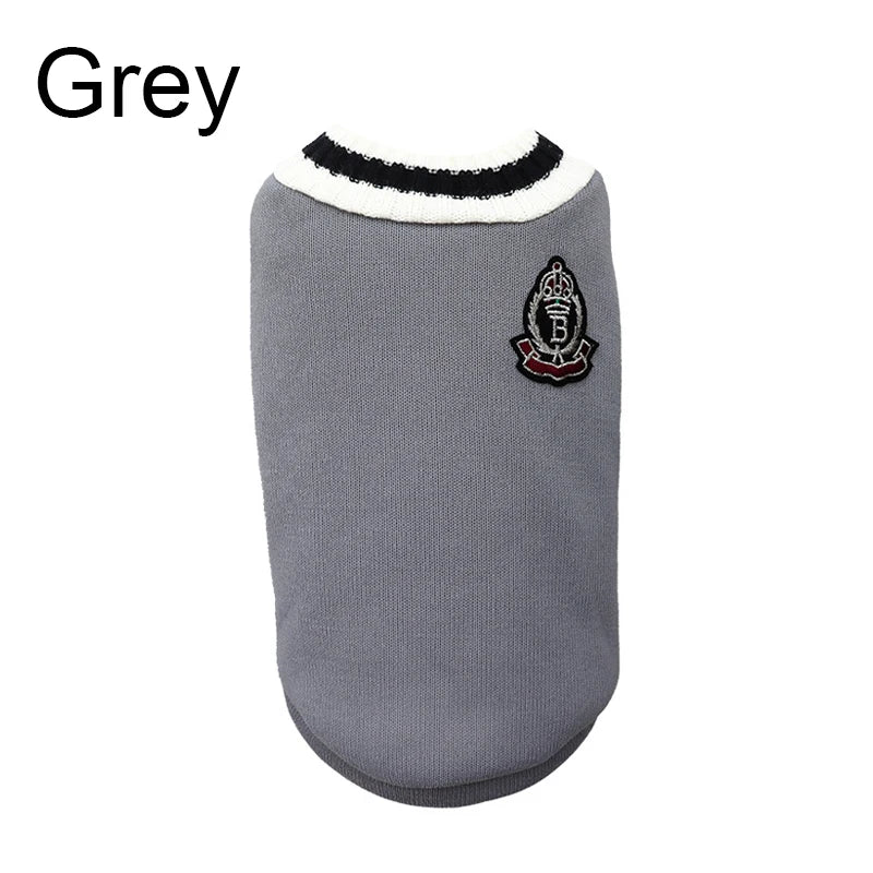 Winter Warm Dog Sweater College Style V-neck for Dogs